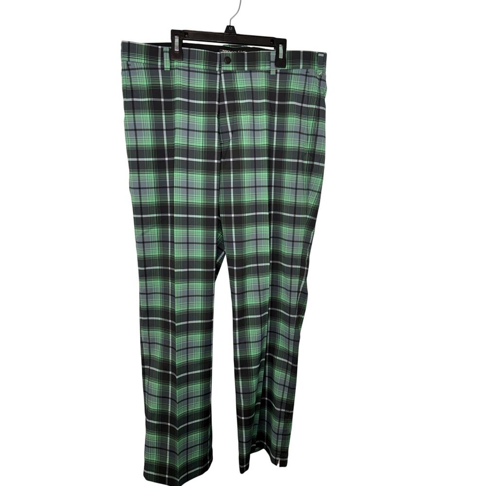 Nike Golf Tour Performance Plaid Pants Flat Front Size 35 x 30 Tartan Green NWOT